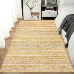 Acekool 5x7 Green Washable Area Rug, Modern Solid Braid Print, Non-Slip, Stain Resistant, Low Pile Accent Carpet for Living Room Bedroom - 1 of 4