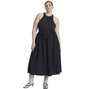 ELOQUII Elements Women's Plus Size Midi Poplin Skirt - 1 of 2