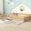 Bellemave Full Size Floor Bed with Slats and Center Support Bar, Full Size Floor Bed with Fence and Door, Natural - 3 of 4