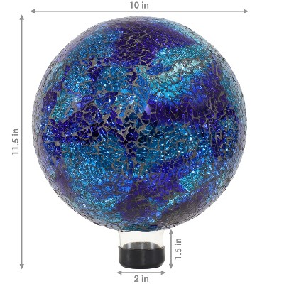 Deep Ocean Blue Crackled Glass Outdoor Gazing Globe, 10"