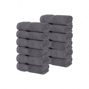Zero Twist Cotton Solid Chevron Dobby Border Super Soft Face Towel Washcloth Set of 12 by Blue Nile Mills - 1 of 4