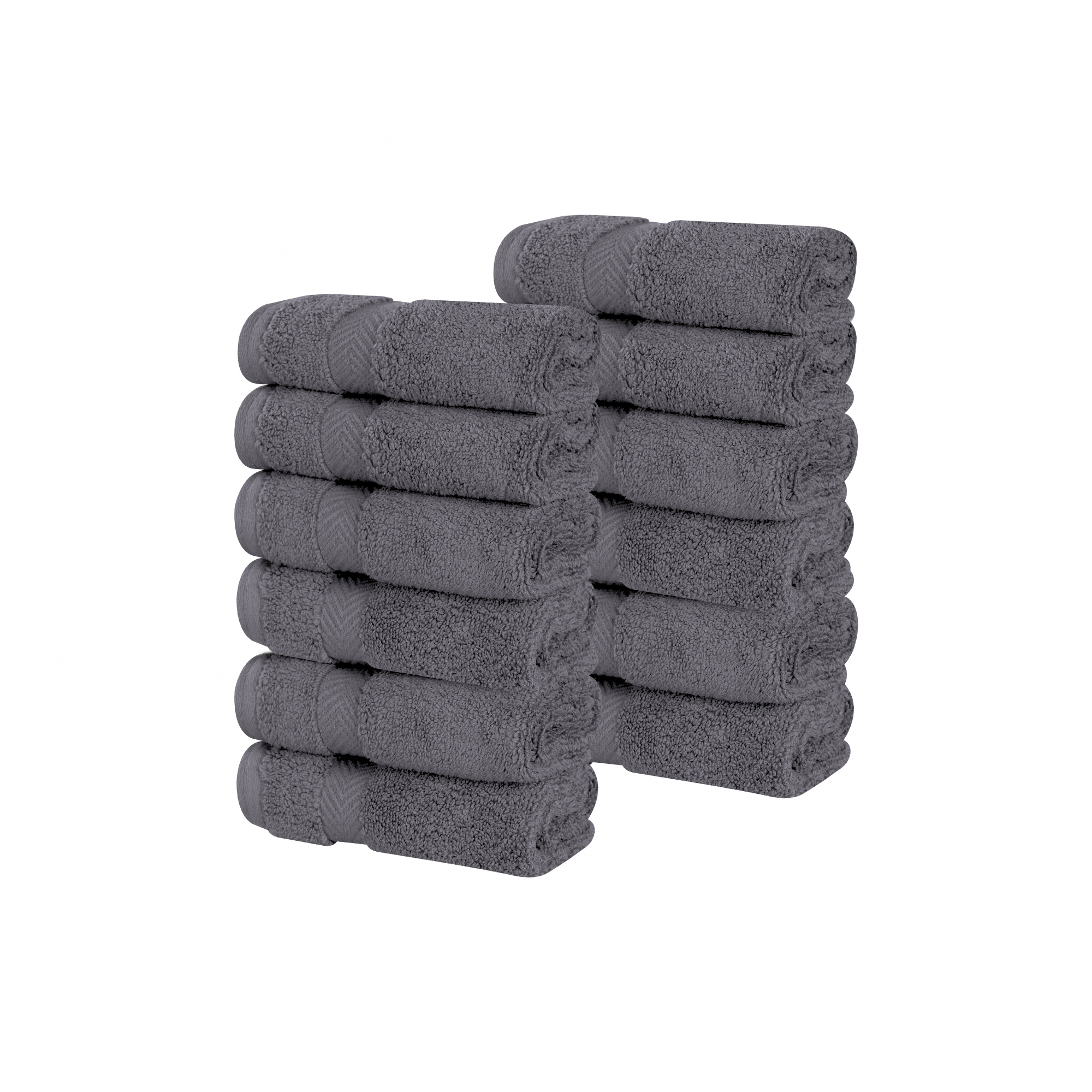 Zero Twist Cotton Solid Chevron Dobby Border Super Soft Face Towel Washcloth Set of 12, Grey - Blue Nile Mills