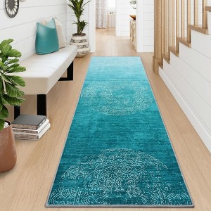 Modern Abstract Rug Washable Rug Ombre Rug Distressed Medallion Rug for Living Room, Stain Resistant Thin Rug with Non Slip Backing, Foldable Rug - 1 of 4