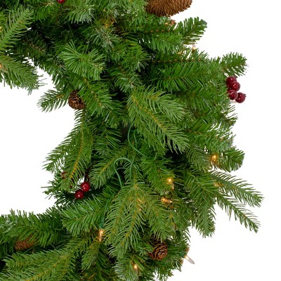 24" Pre-Lit Mixed Winter Berry Pine Artificial Christmas Wreath