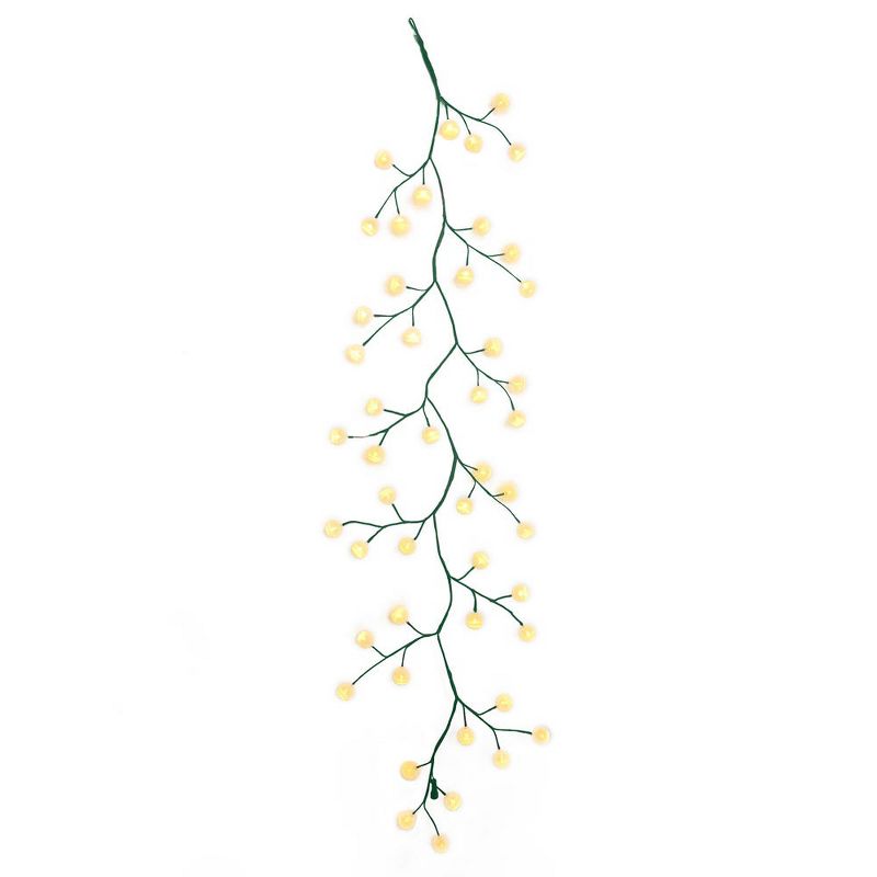 Kurt Adler 6-Foot Green Garland with 48 Warm White LED Lights and White Ball, 1 of 6