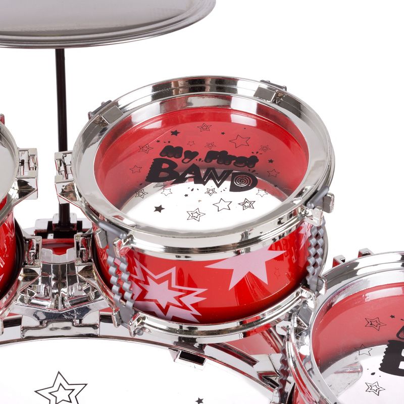 Toy Time Kids' Drum Set - 7 Piece Set with Bass Drum with Foot Pedal, Tom Drums, Cymbal, Stool and Drumsticks - Red, 4 of 8