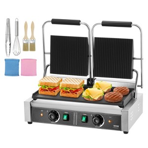 VEVOR Commercial Panini Grill, 3600W Electric Sandwich Panini Maker, Stainless Steel Double Sandwich Press Grill with Temp Control & 19"x9" - 1 of 4