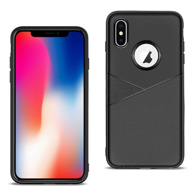 Reiko Apple iPhone X/XS TPU Leather Feel Case Leather Fit Flexible Slim Premium Case in Black