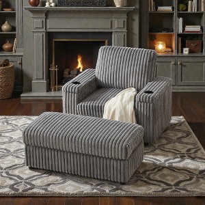 Mshliw Recliner Chair with Armrest Storage, Footrest Storage, Cup Holders and Ottoman, Single Sofa, Corduroy Upholstery, Comfortable Seating - 1 of 4