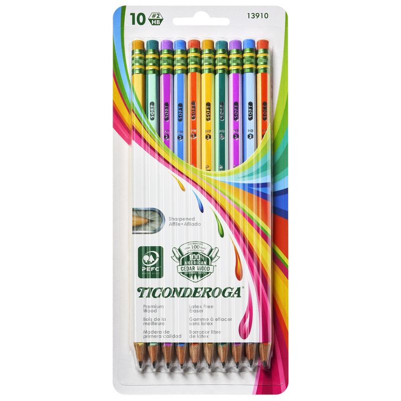 Ticonderoga® Pencils, #2 Soft, Neon Stripes, Presharpened, 10 Per Pack, 6 Packs, 3 of 7