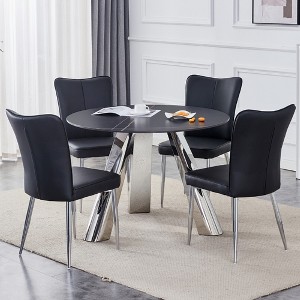 5-Piece Dining Set with Sintered Stone Table and 4 PU Armless Chairs - 1 of 4