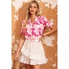 Amaryllis Women's Floral Puff Sleeve Blouse Ruffle Shoulder V-Neck Lightweight Flowy Fit Effortless - 3 of 4