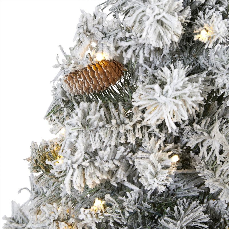 Nearly Natural 5-ft Flocked White River Mountain Pine Artificial Christmas Tree with Pinecones and 150 Clear LED Lights, 3 of 8