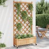 vidaXL Planter with Trellis-Wheels | Outdoor Solid Fir Wood-Flower Box | Brown Wooden-Garden-Patio-Terrace | Rectangular-Fir-Planter - 2 of 4