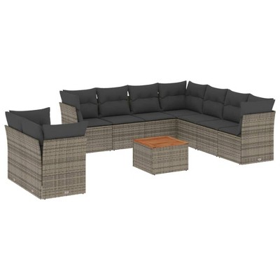 vidaXL Patio Sofa Set with Cushions Outdoor Furniture 10 Piece Poly Rattan - Gray