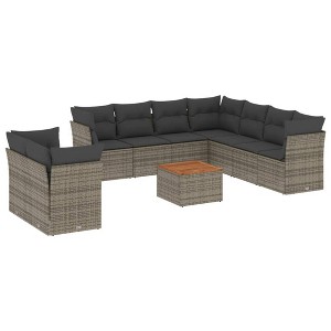 vidaXL Patio Sofa Set with Cushions Outdoor Furniture 10 Piece Poly Rattan - Gray - 1 of 4