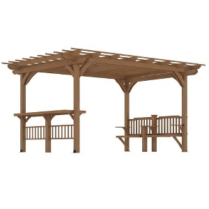 Outsunny 14' x 10' Wooden Pergola, Outdoor Grill Gazebo with Bar Counters and Seating for Garden, Patio, Backyard, Deck - 1 of 4