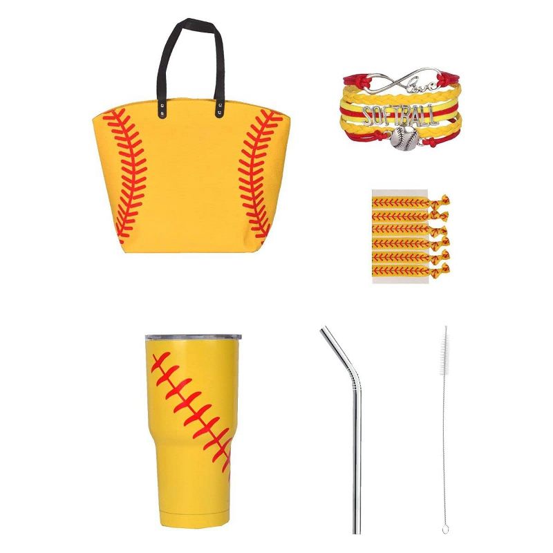 Meant2tobe Softball Canvas Tote Bag Handbag - Yellow, 1 of 4
