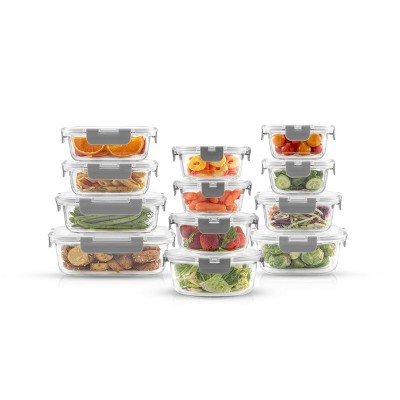 JoyFul by JoyJolt 24 Piece Glass Food Storage Containers with Leakproof Lids Set - Light Grey