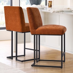 Set of 2 Upholstered Counter Height Bar Stools, 25" Armless Fabric Seat with Black Metal Sled Legs for Kitchen Island & Home Bar-Maison Boucle - 1 of 4