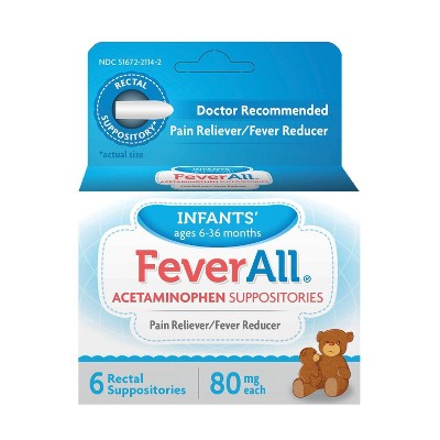 FeverAll Infant Pain Reliever & Fever Reducer Suppository - Acetaminophen - 6ct