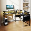 Tangkula L-Shaped Gaming Desk w/ LED Lights & Power Outlets Monitor Stand Fabric Bag - 2 of 4