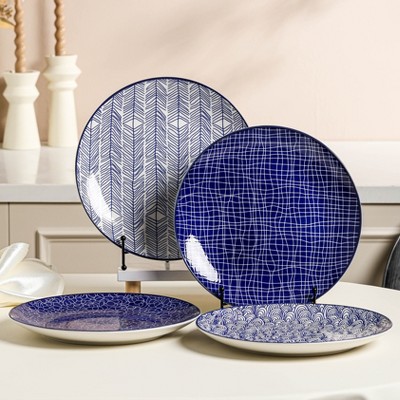vancasso 4 Piece Painted Blue And White Ceramic Dinner Plate, Dinner Plate Set,Service For 4 People