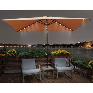 Osparple 10 x 6.5Ft Rectangular Patio Umbrella with Solar LED Lighted,Outdoor Market Umbrellas with Crank and Push Button Tilt - 1 of 4