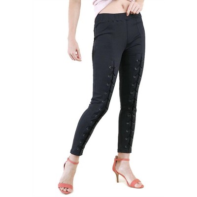 Women's High Waist Leggings With Lace Up Details - umgee