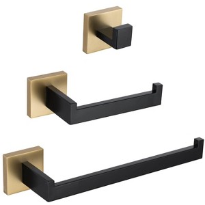 Itopfox 3 Piece Bathroom Hardware Set Black and Brushed Gold Stainless Steel Towel Ring Toilet Paper Holder Hook Wall Mounted - 1 of 4