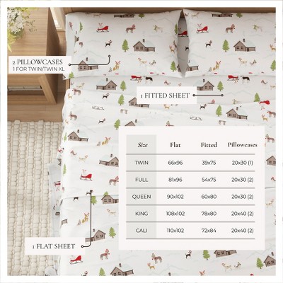 Twin Gray Cotton Flannel Holiday Print Sheet Set