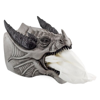 Toy Vault Dragon Tissue Box Cover; Flaming Dragon Resin Tissue Dispenser for Cube Tissue Boxes