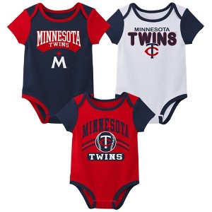 MLB Minnesota Twins Infant Boys' 3pk White Bodysuit - 1 of 4