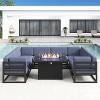 LayinSun 9-Piece Large Outdoor Modular L-Shaped Sectional Set with Propane Fire Pit Table - 2 of 4