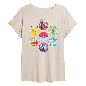 Women's - Pokémon - Sparkle Badges Oversized Graphic T-Shirt - 1 of 4