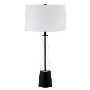 Hudson and Canal 29.5" Tall Table Lamp with Fabric Shade White/Blackened Bronze: Mid-Century Modern, UL Listed, E26 Socket - 1 of 4