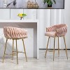 26'' Counter height bar stools Set of 2 kitchen island counter bar stool with hand- wave back,golden chromed base and footrest(PINK) - 2 of 4