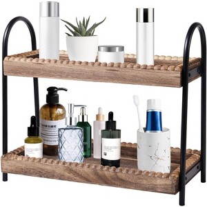 Attop Bathroom Countertop Organizer, 2 Tier Vanity Organizer and Storage for Cosmetic Skincare Perfume, Wood Bead Storage Shelf - 1 of 4