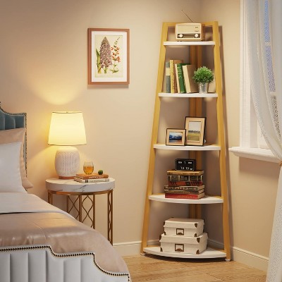 Gold and White 70" 5-Tier Corner Ladder Shelf