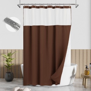 Textured Waffle Weave Shower Curtain with Snap In Liner and 12 Hooks - 1 of 4