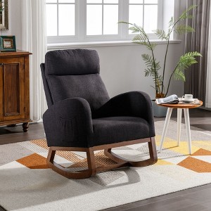 Modern Glider Rocking Chair with Wooden Legs and Side Pocket, High-Back Recliner Armchair for Nursery, Living Room, Bedroom - 1 of 4