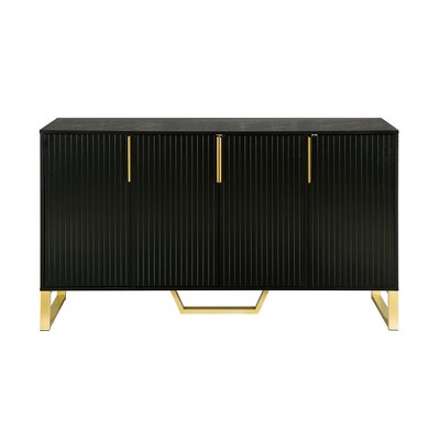 Hostack Sideboard Buffet Cabinet with 4 Doors, Metal Handles and Adjustable Shelves for Dining Room, Black