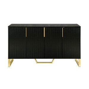 Hostack Sideboard Buffet Cabinet with 4 Doors, Metal Handles and Adjustable Shelves for Dining Room, Black - 1 of 4