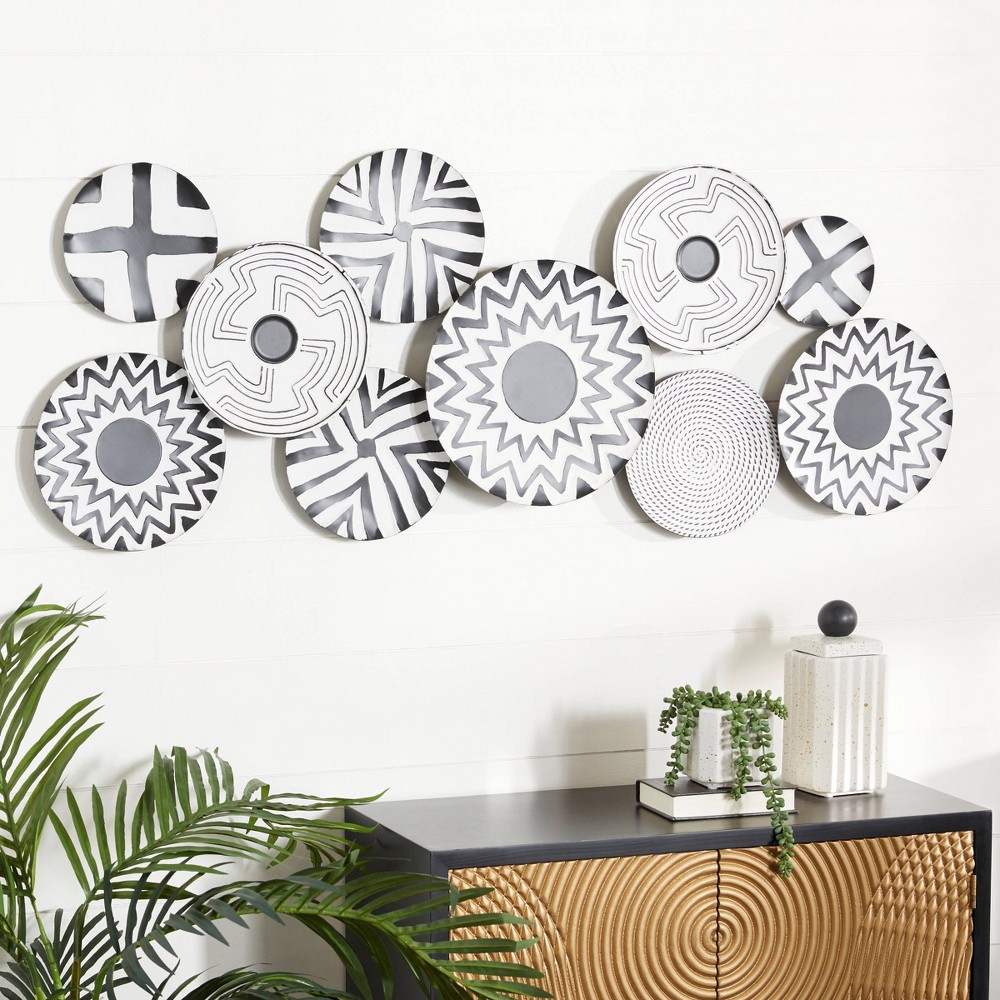 Photos - Wallpaper Metal Plate Wall Decor with Black Patterns Black - Olivia & May