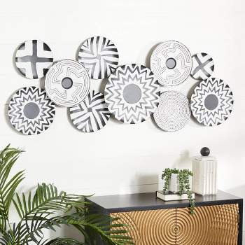 Metal Plate Wall Decor with Black Patterns Black - Olivia & May