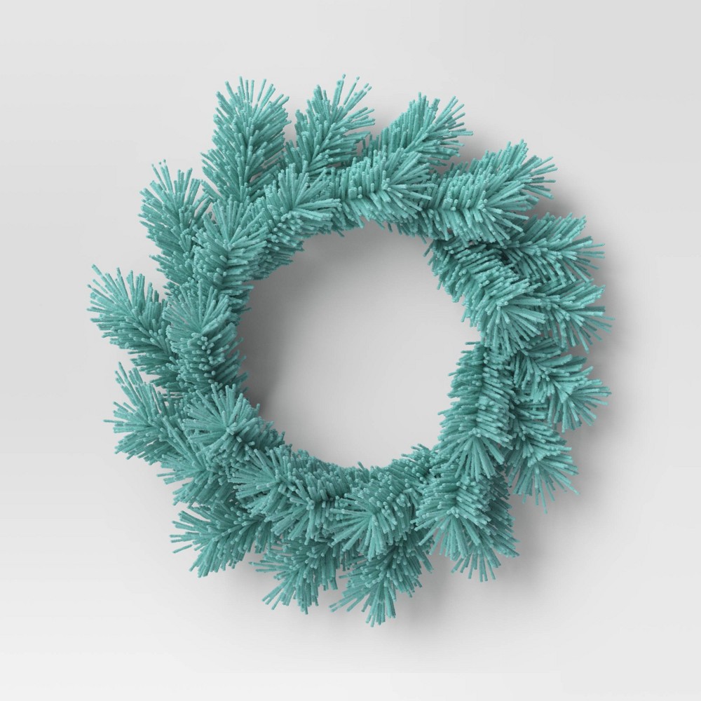 Photos - Other Decoration 16" Flocked Pine Artificial Christmas Wreath Light Blue - Wondershop™