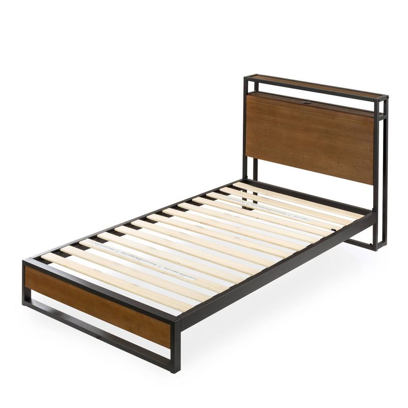 Suzanne Metal and Bamboo Platform Bed Frame with Headboard Shelf Brown - Zinus, 6 of 7