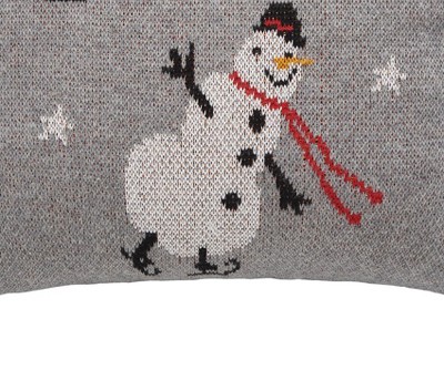 Gray Knitted Snowman Christmas Throw Pillow