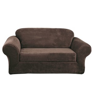 Stretch Royal Diamond Loveseat Slipcover Chocolate - Sure Fit, Brown