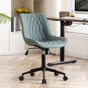 YOUNIKE Modren Office Desk Chair Leather Executive Task Chair Adjustable Swivel Makeup Rolling Vanity Chair Seat Height 17.72"-22.44" - 1 of 4